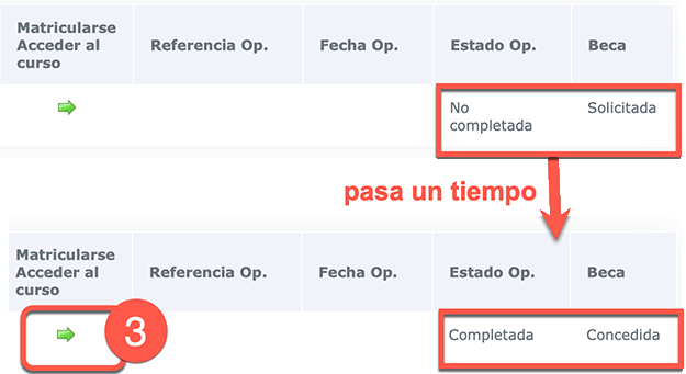 Estado de inscripción o beca